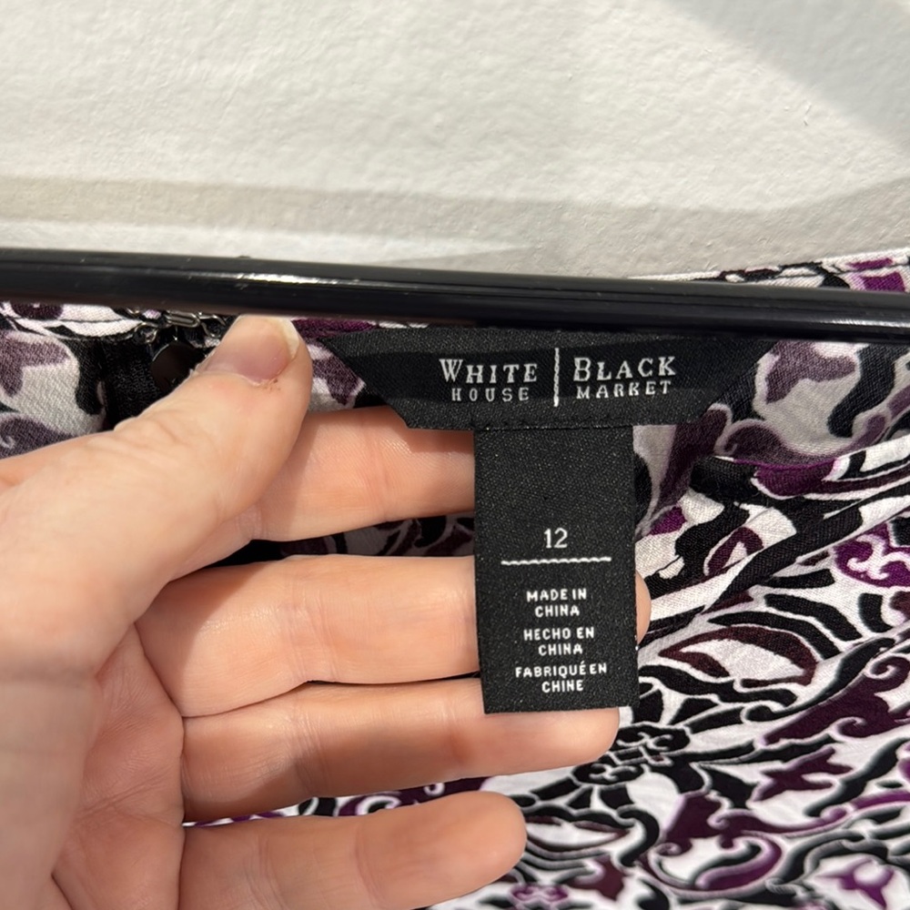 White‎ House Black Market Purple Black Short Sleeve Blouse Zip Back Size W 12 - Picture 2 of 6